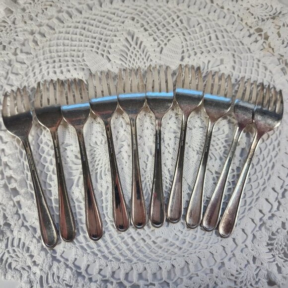 Wallace Brothers Salad Fork Silver Plated Dessert Cake Fork Lot of 10 Art Deco - Picture 5 of 6